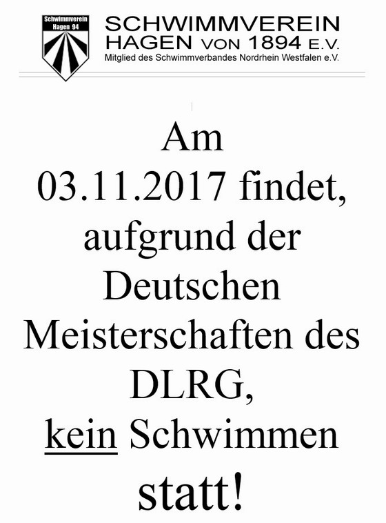 Information zum 03.11.2017, DLRG Wettkampf!