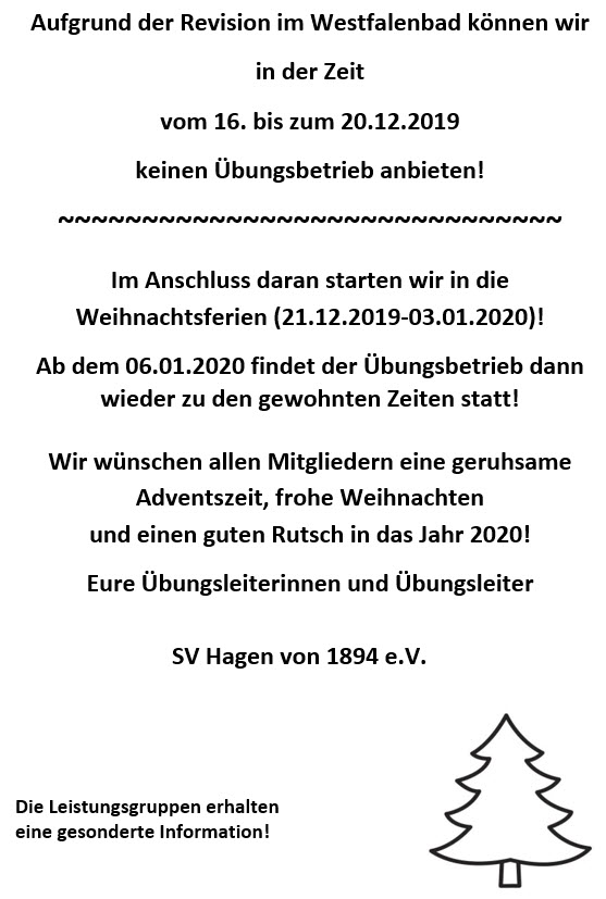 Information zu Weihnachten 2019 und Revision im Westfalenbad!